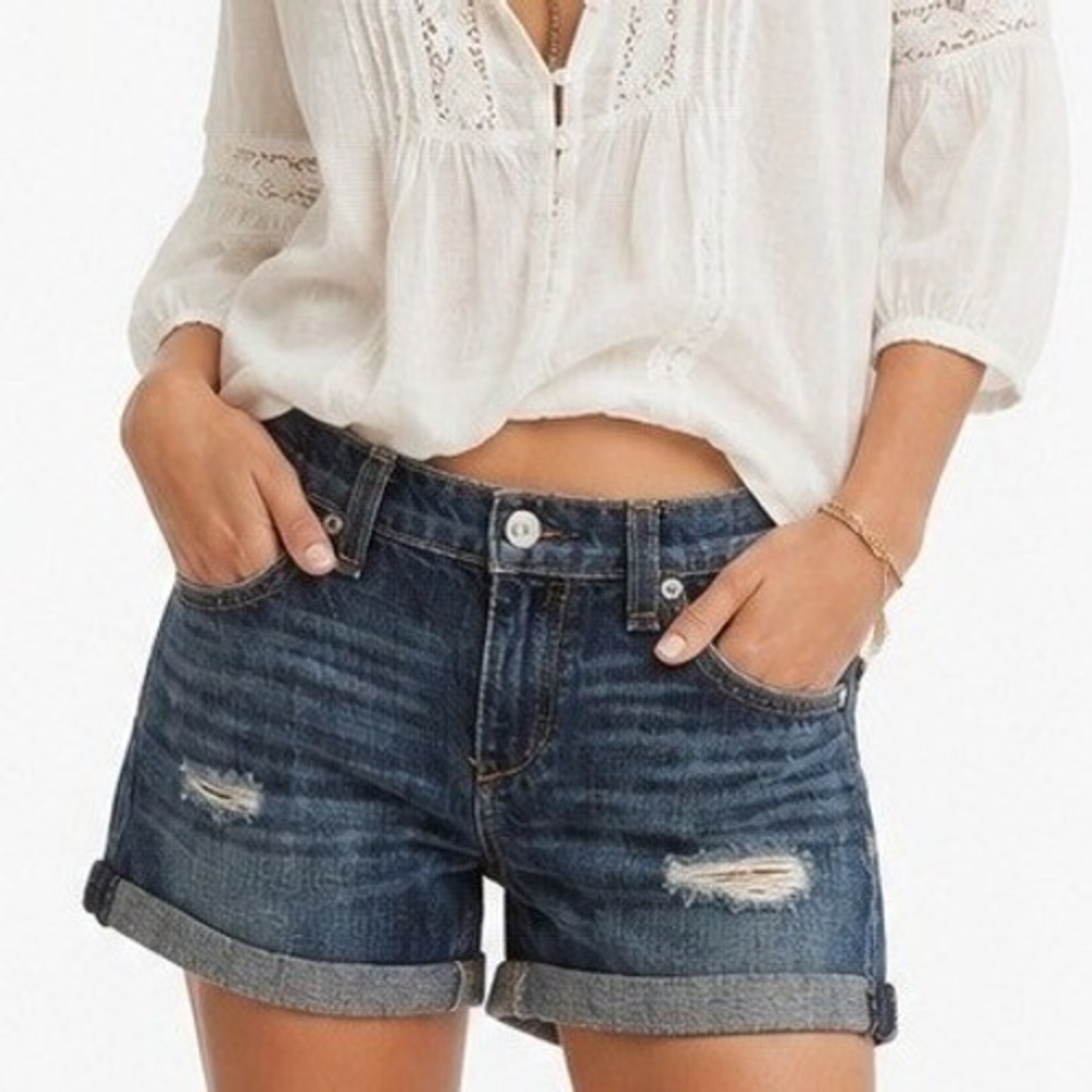 Rag & Bone Sheffield Distressed Denim Shorts Indigo Size 24